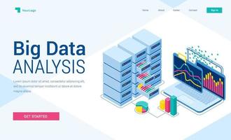 Big data analysis isometric landing page, banner vector