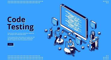 Vector cartoon banner of code testing