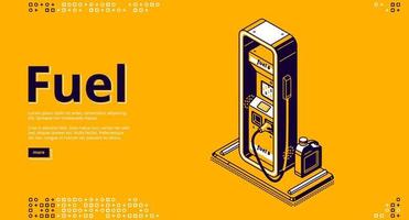 Fuel, petroleum fueling service isometric landing vector