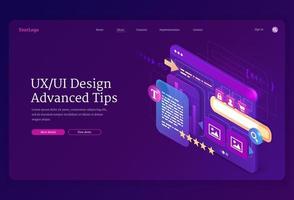 página de inicio isométrica de consejos avanzados de diseño ui ux vector