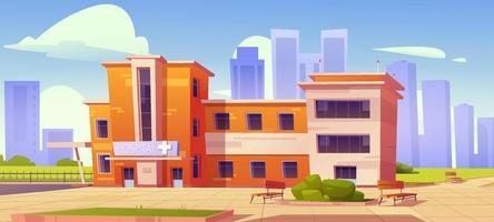 Cityscape with hospital building, medical clinic