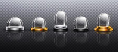 Realistic glass domes on silver and golden base vector