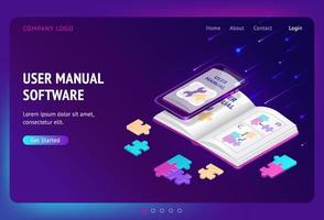 User manual software isometric landing, web banner vector