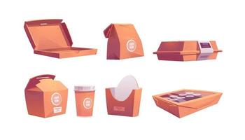 Food boxes, carton bags, cup, disposable packages vector