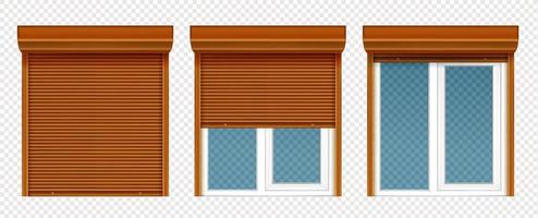 Plastic window with wooden rolling shutter vector