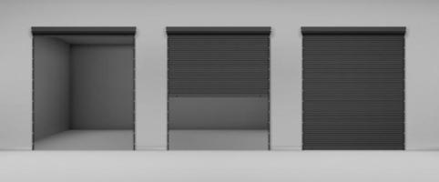 Gate with black rolling shutter in gray wall vector