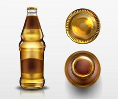 Beer bottle top and bottom view, alcohol drink vector