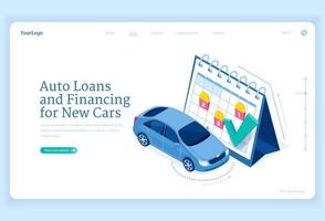 préstamo de automóvil página de inicio isométrica nueva financiación de automóviles vector