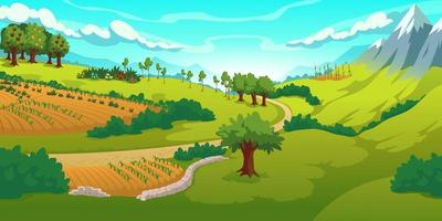 Summer landscape with mountains and green fields vector