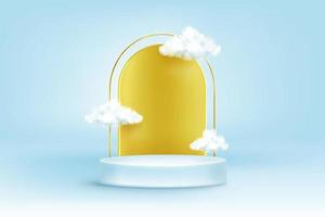 Round podium with golden arch and white clouds vector