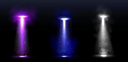 Ufo light beams, glowing rays from alien spaceship vector