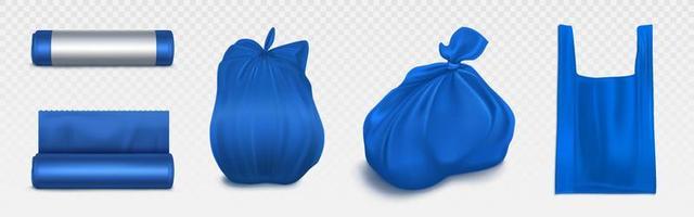 Trash bag mockup, plastic roll, sack with garbage. vector