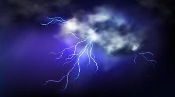 Lightning strikes and thundercloud, impact place vector