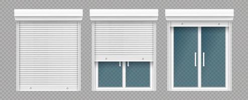 Plastic window with wooden rolling shutter vector