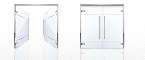 Double glass doors with metal frame and handles
