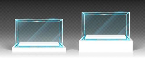 Glass showcase, display, exhibit transparent boxes vector