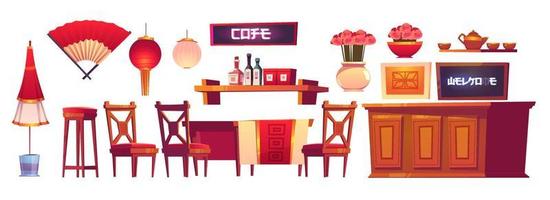 Chinese restaurant interior with lantern and fan vector