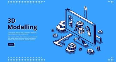 3d modelling isometric landing page, cad model vector