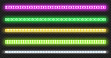 Vector set of led strips with neon glow effect