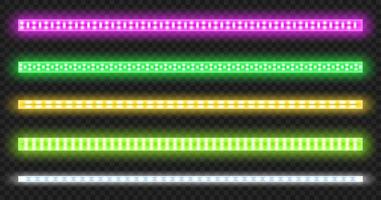 Vector set of led strips with neon glow effect