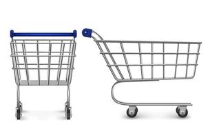 Shopping trolley top and side view, empty cart vector