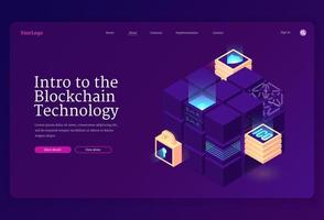 Intro to blockchain technology isometric landing vector