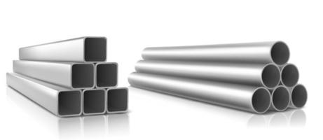 Pila de tuberías tuberías metálicas de acero cuadradas y redondas vector
