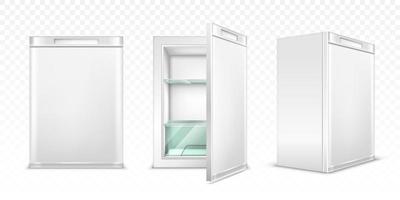 Mini refrigerator, empty white kitchen fridge vector