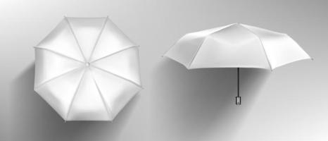 Realistic white umbrella front and top view vector