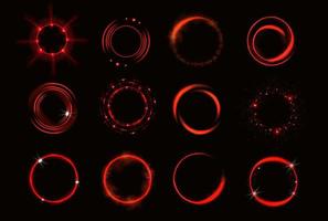 círculos rojos brillantes con destellos y humo vector