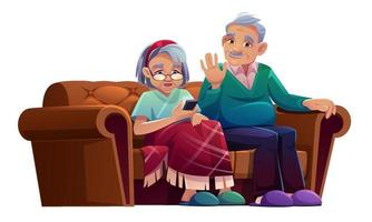 Senior man and woman talking by mobile phone. vector