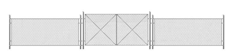 Wire fence, grid with gate. Three segments fencing vector