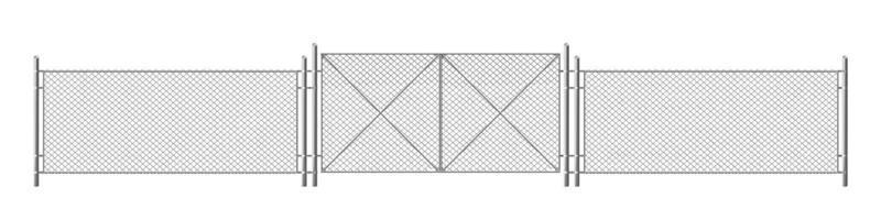 Wire fence, grid with gate. Three segments fencing vector