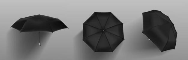 Black automatic umbrella front, side and top view vector