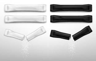 Sugar sticks for coffee in white and black packs vector