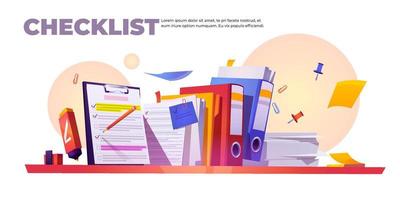 Banner with checklist on clipboard and paperwork vector