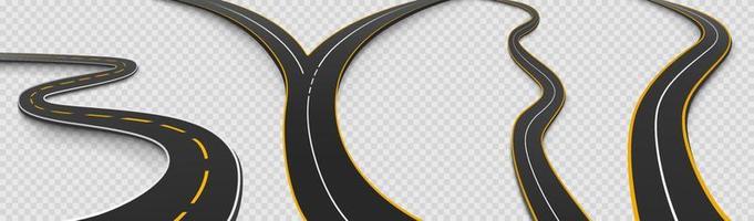Road, winding and fork highway isolated icons set