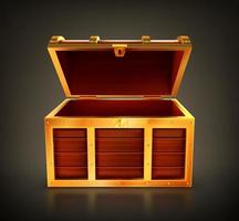 Treasure chest, empty wooden box, open casket vector