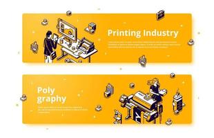 Polygraphy, printing house isometric web banner vector