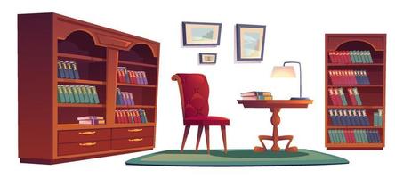 Old vip library interior with bookcases vector