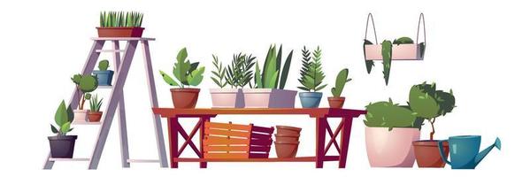 Greenhouse plants, orangery, floristic store stuff vector
