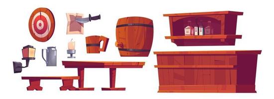 Beer pub, saloon, retro bar stuff and furniture vector