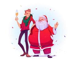 Santa Claus and young man with champagne vector