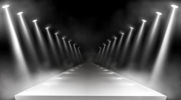 Spotlights background, glowing stage light beams vector