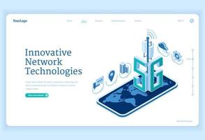 5g network technologies isometric landing page. vector