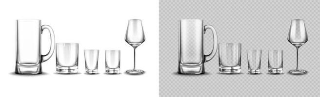 Set of glasses for tequila, whisky, beer and wine vector