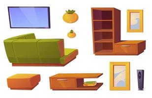 sofá de esquina, tv y estanterías para sala de estar vector