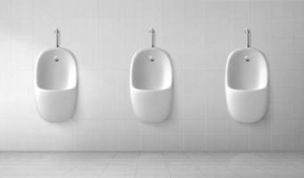 Male toilet interior with row of white urinals vector