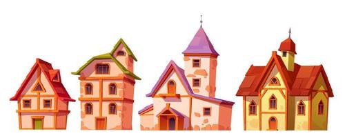 Medieval buildings, house town architecture set vector