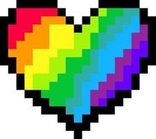 Pixel pride rainbow heart isolated on white background. Vector 8-bit hearts shape. LGBT pride pixel art. Icon for poster, social network, banner, cards. LGBTQ love symbol background. Concept design.